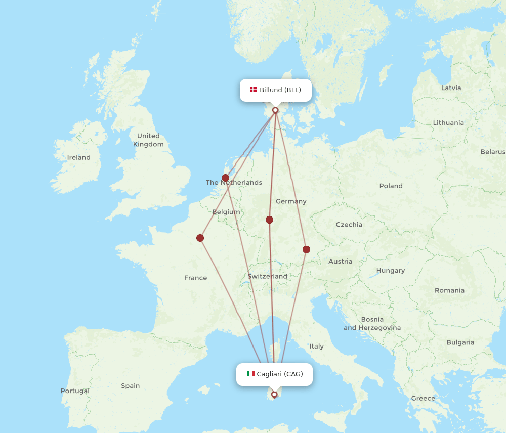 BLL-CAG flight routes