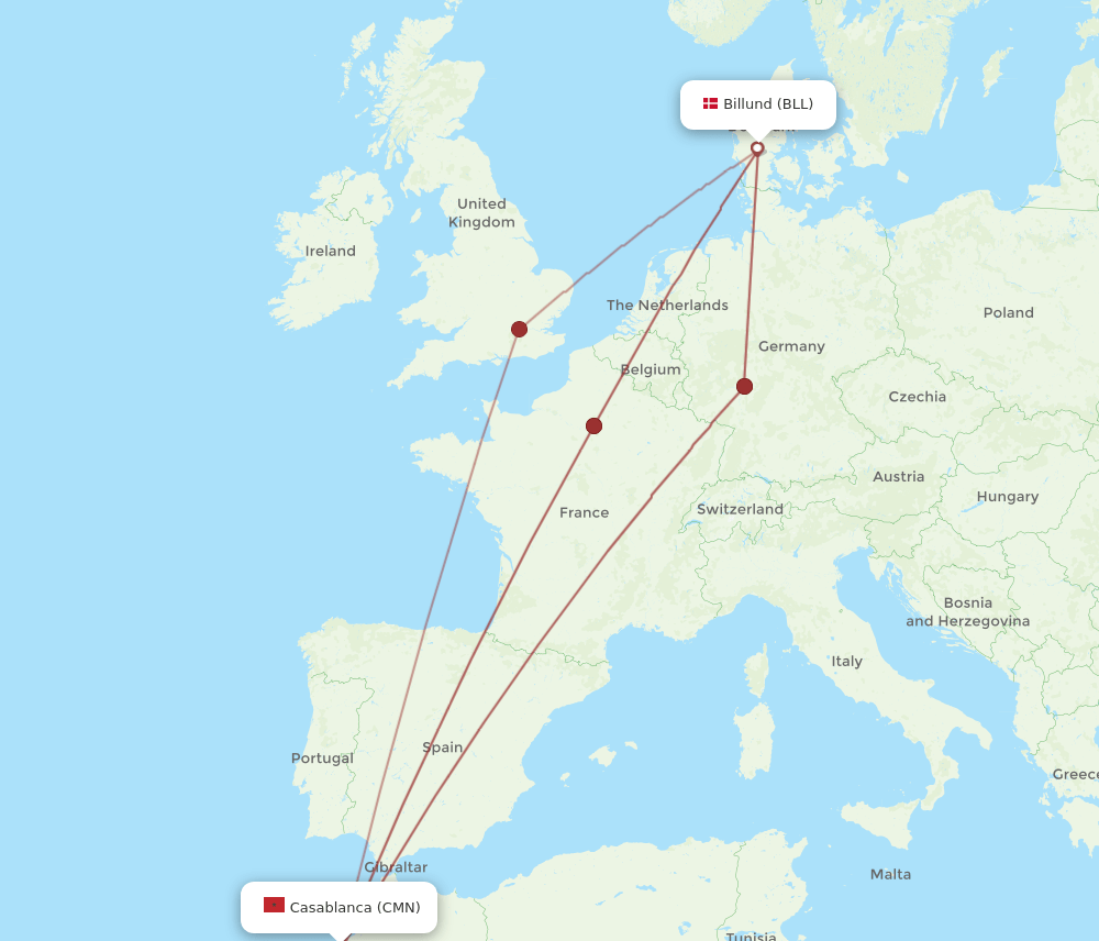 BLL-CMN flight routes