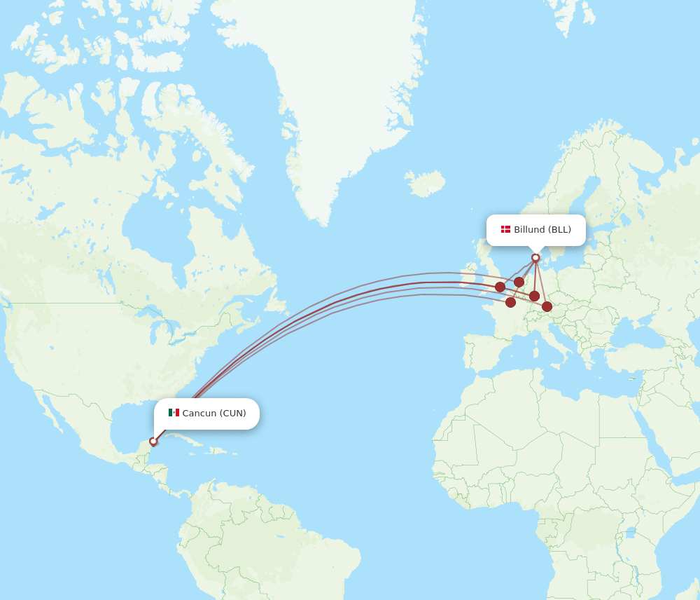 BLL-CUN flight routes