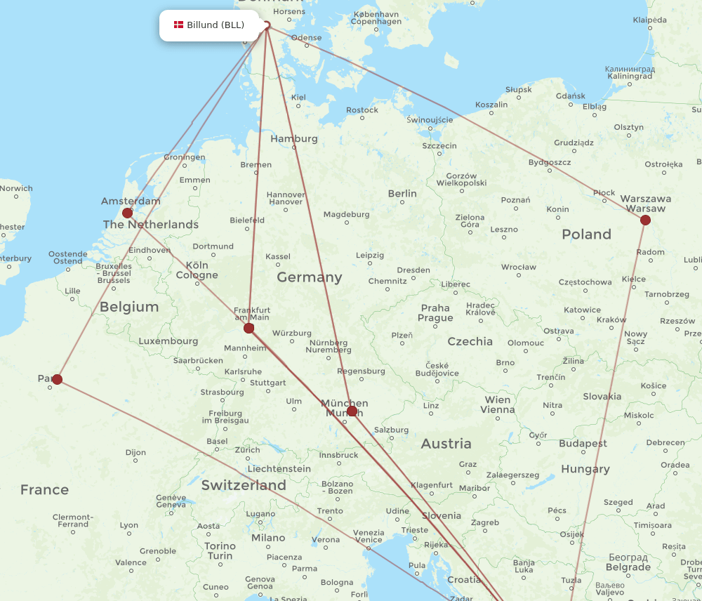 BLL-DBV flight routes