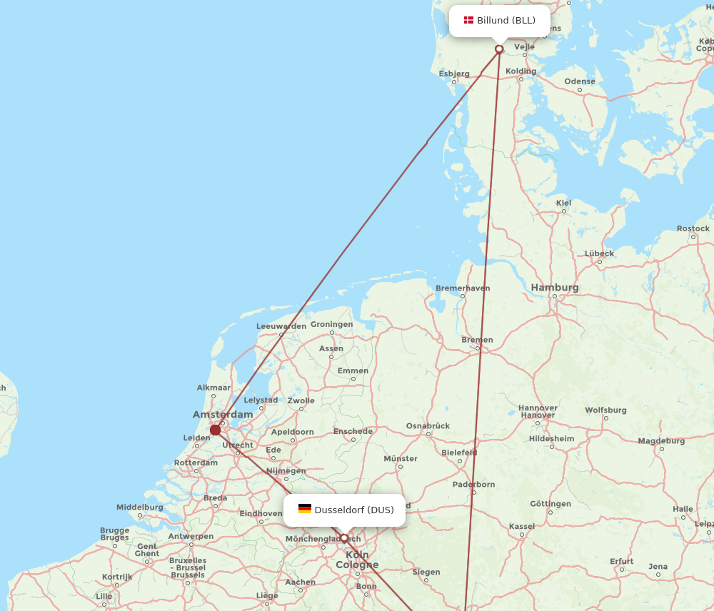 BLL to DUS flights and routes map