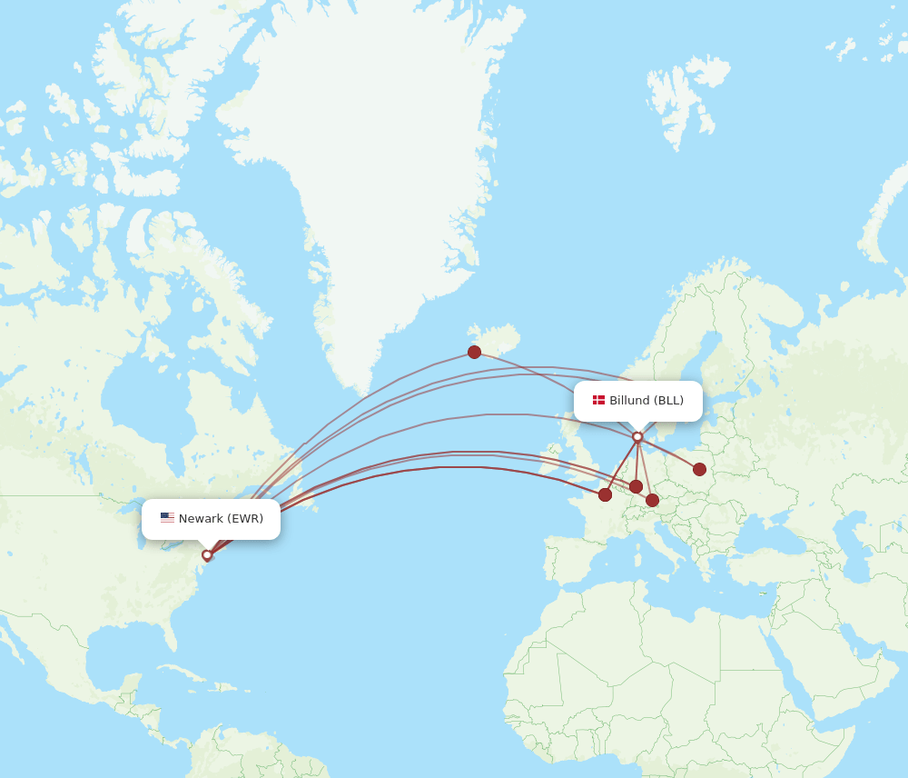 BLL-EWR flight routes