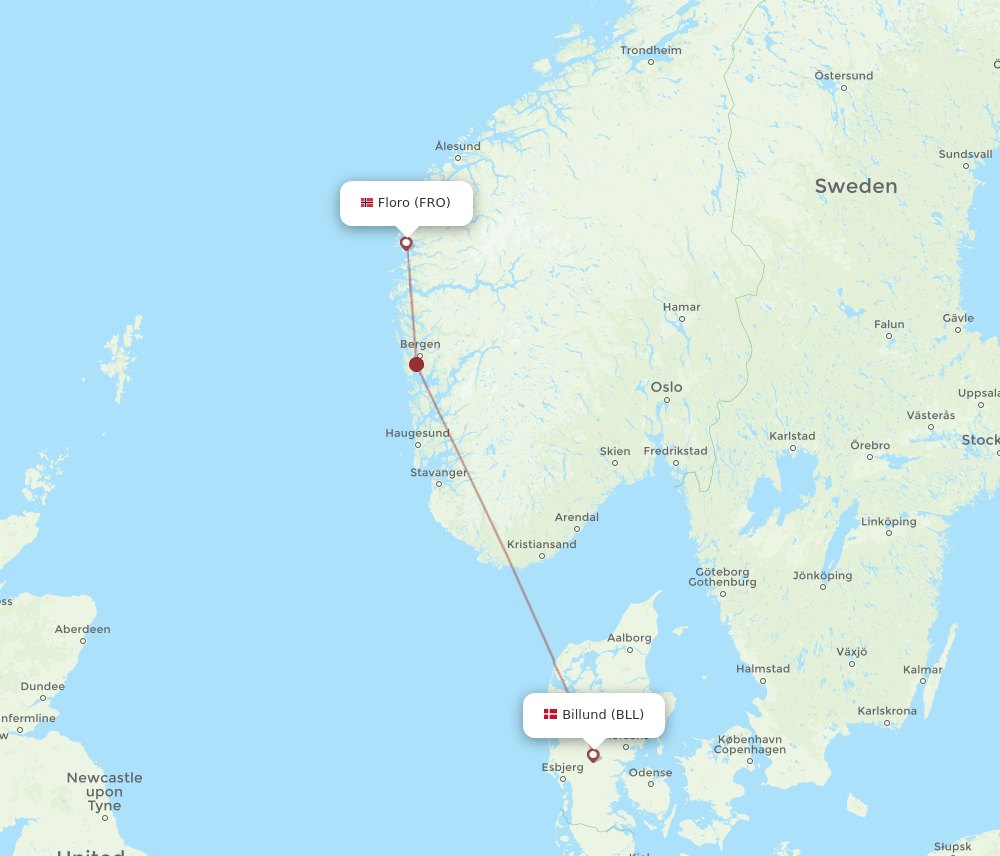 BLL to FRO flights and routes map