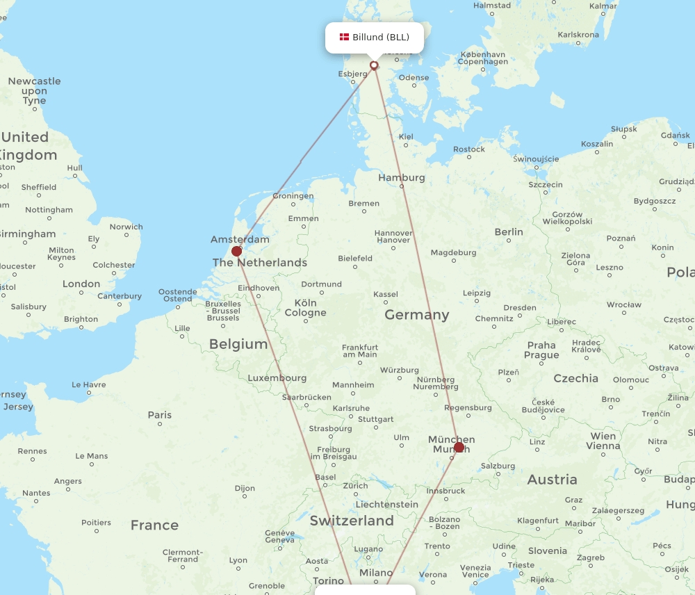 BLL to GOA flights and routes map