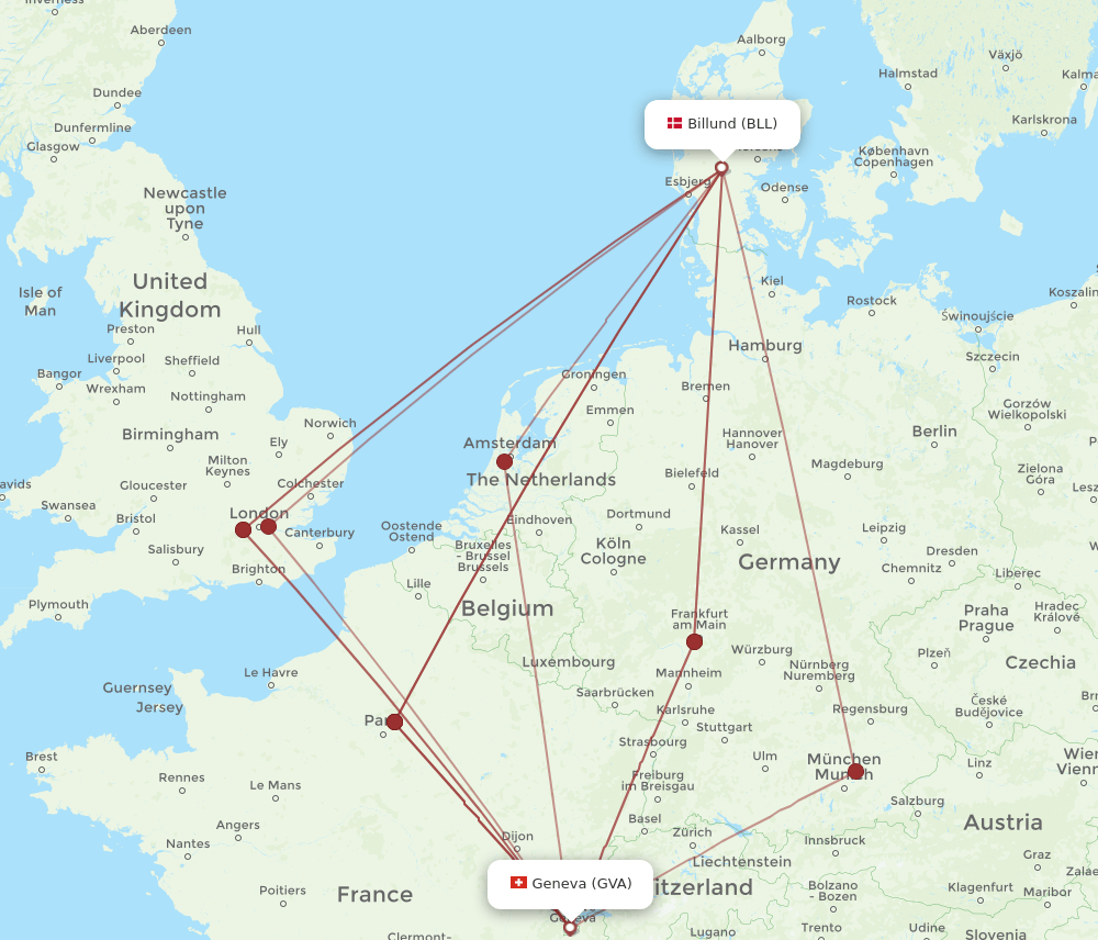 BLL-GVA flight routes