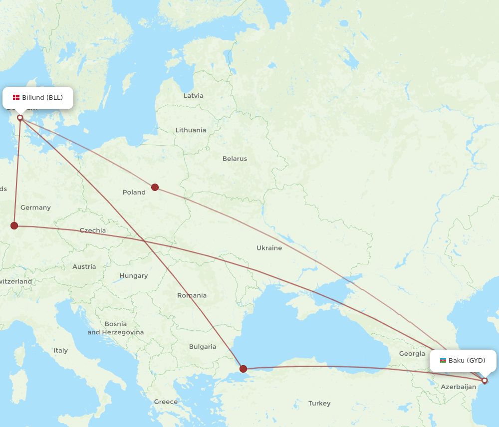 BLL to GYD flights and routes map