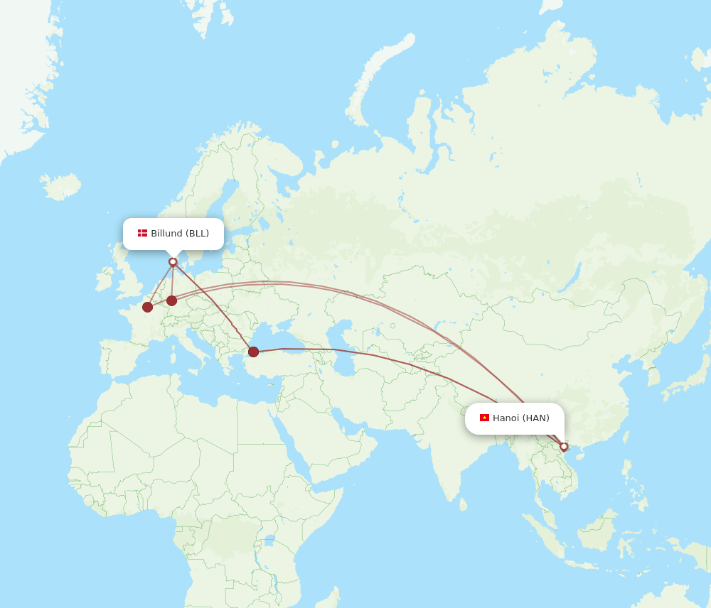 BLL-HAN flight routes