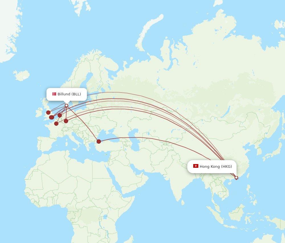 BLL-HKG flight routes