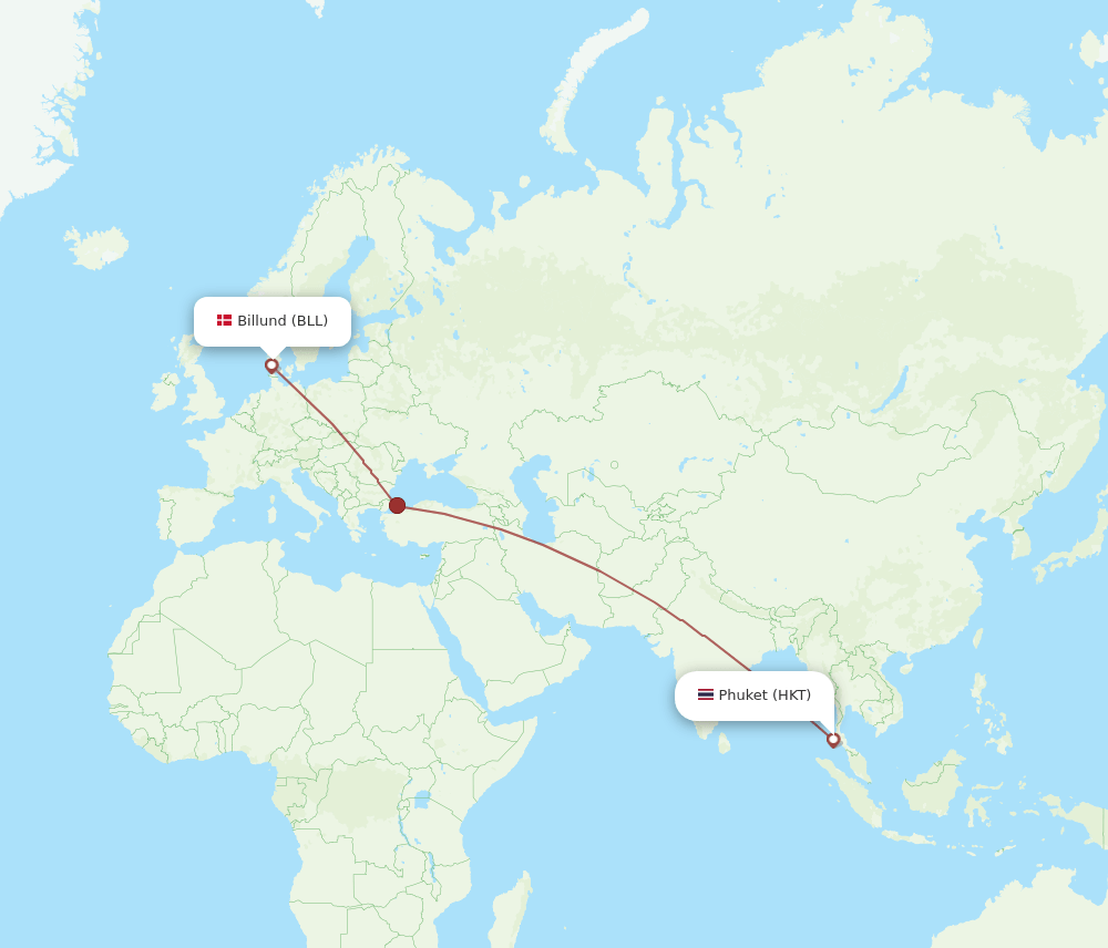 BLL-HKT flight routes