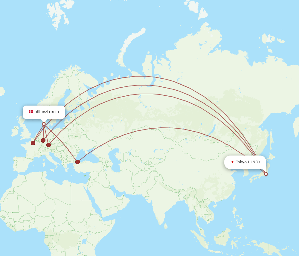 BLL-HND flight routes