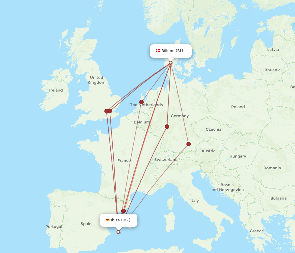 BLL-IBZ flight routes