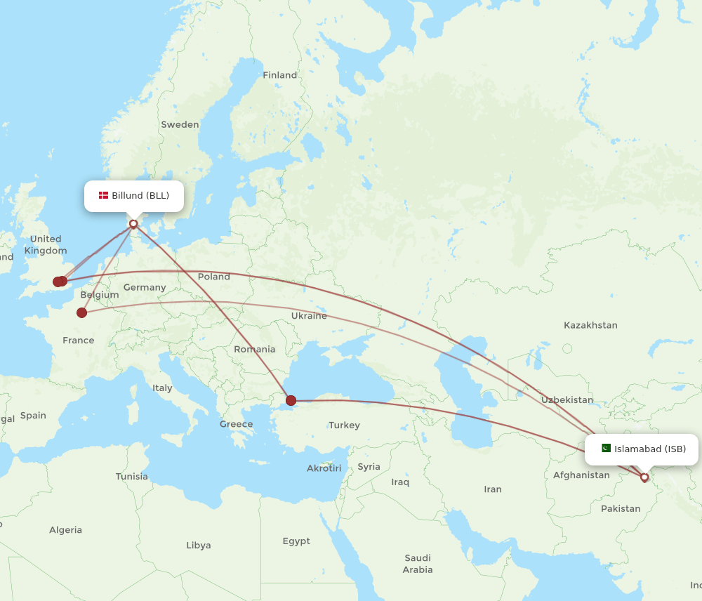 BLL to ISB flights and routes map