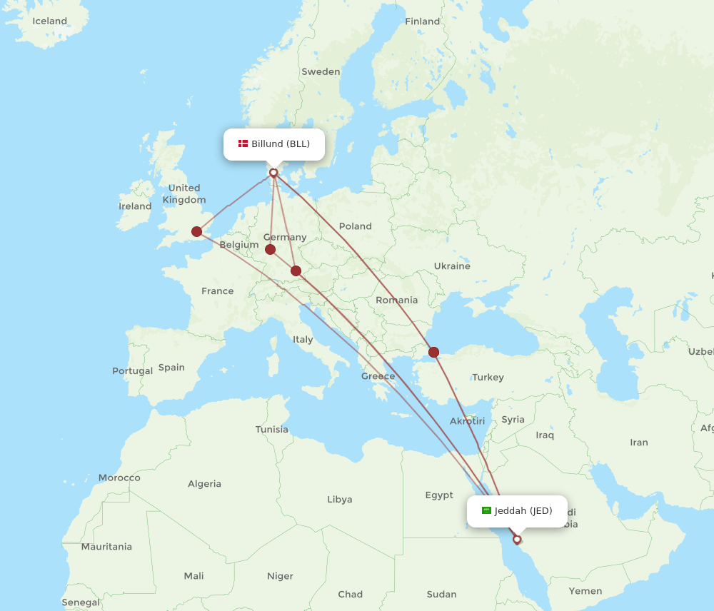BLL-JED flight routes