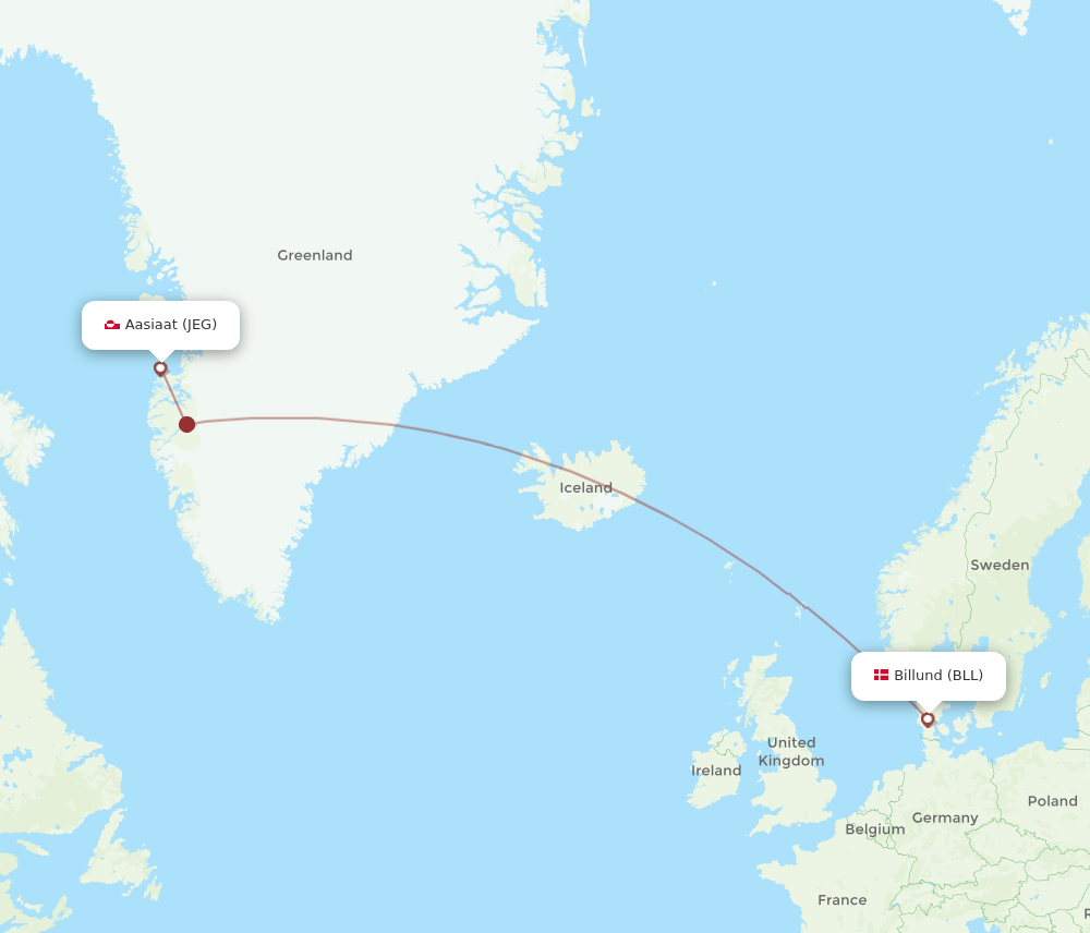 BLL-JEG flight routes