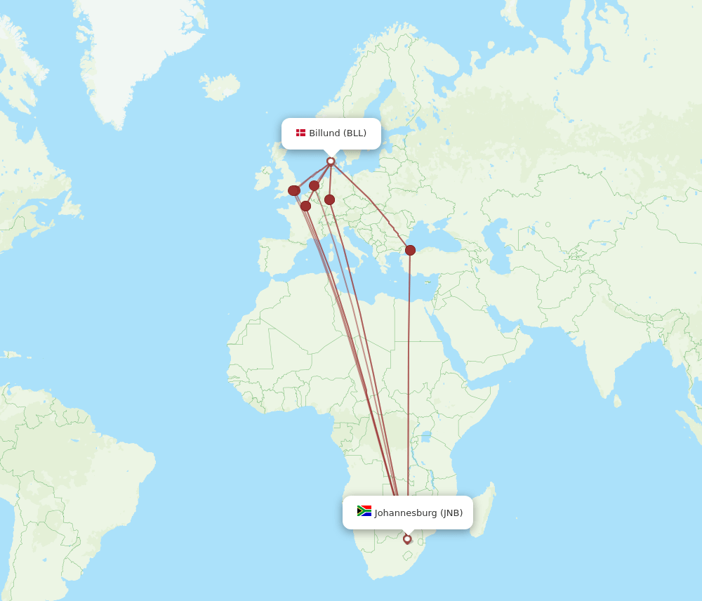 BLL-JNB flight routes