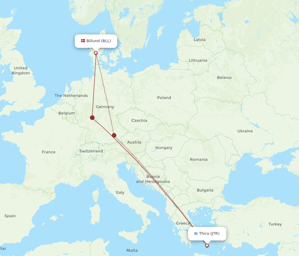 BLL-JTR flight routes