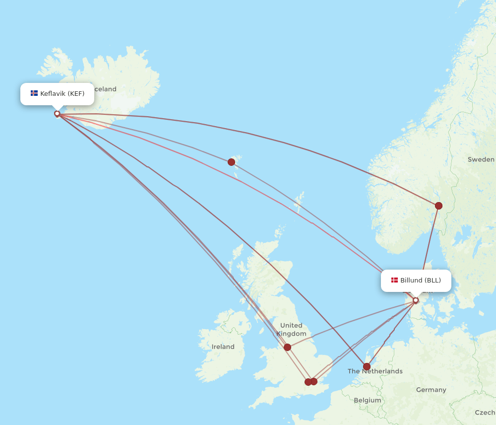 BLL-KEF flight routes