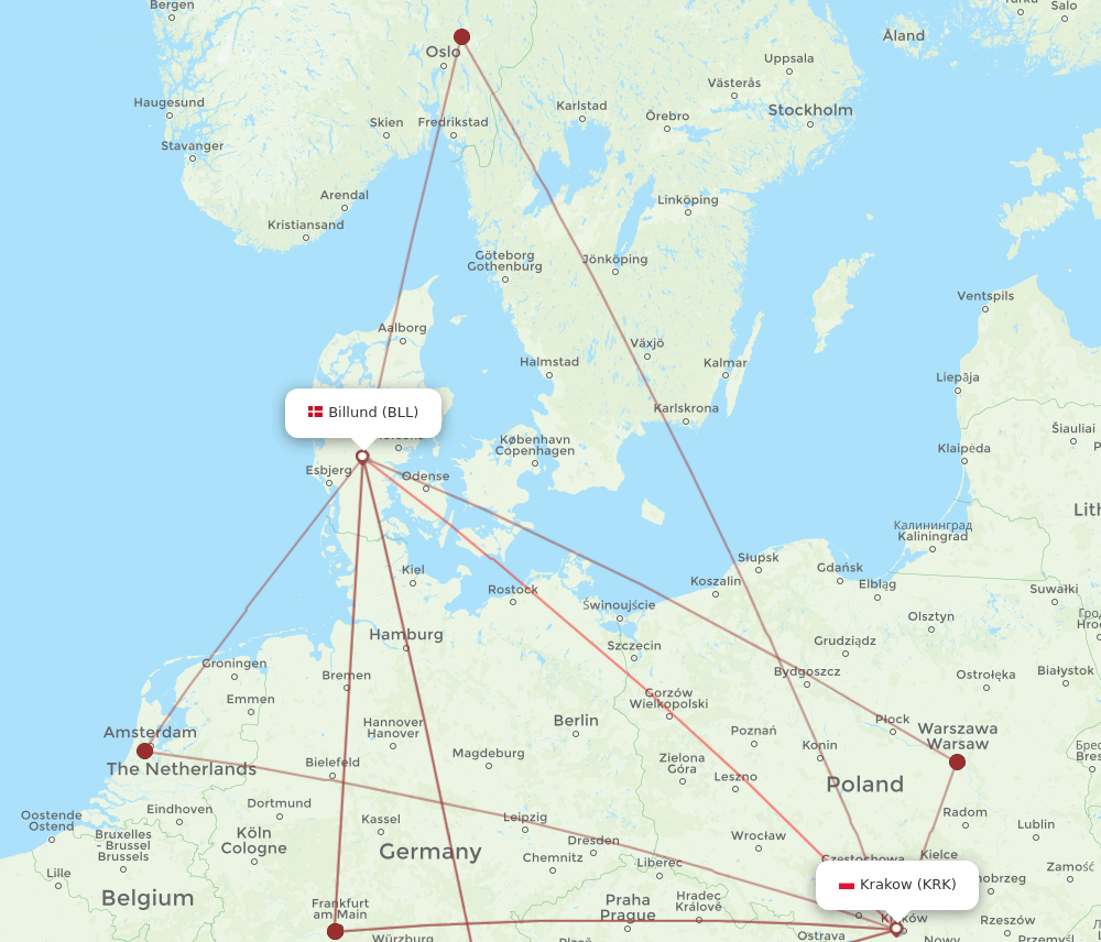 BLL-KRK flight routes