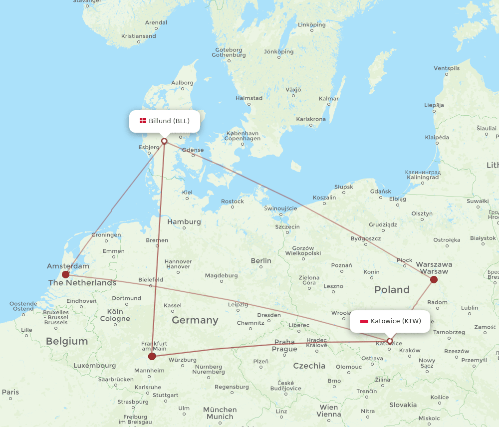BLL-KTW flight routes