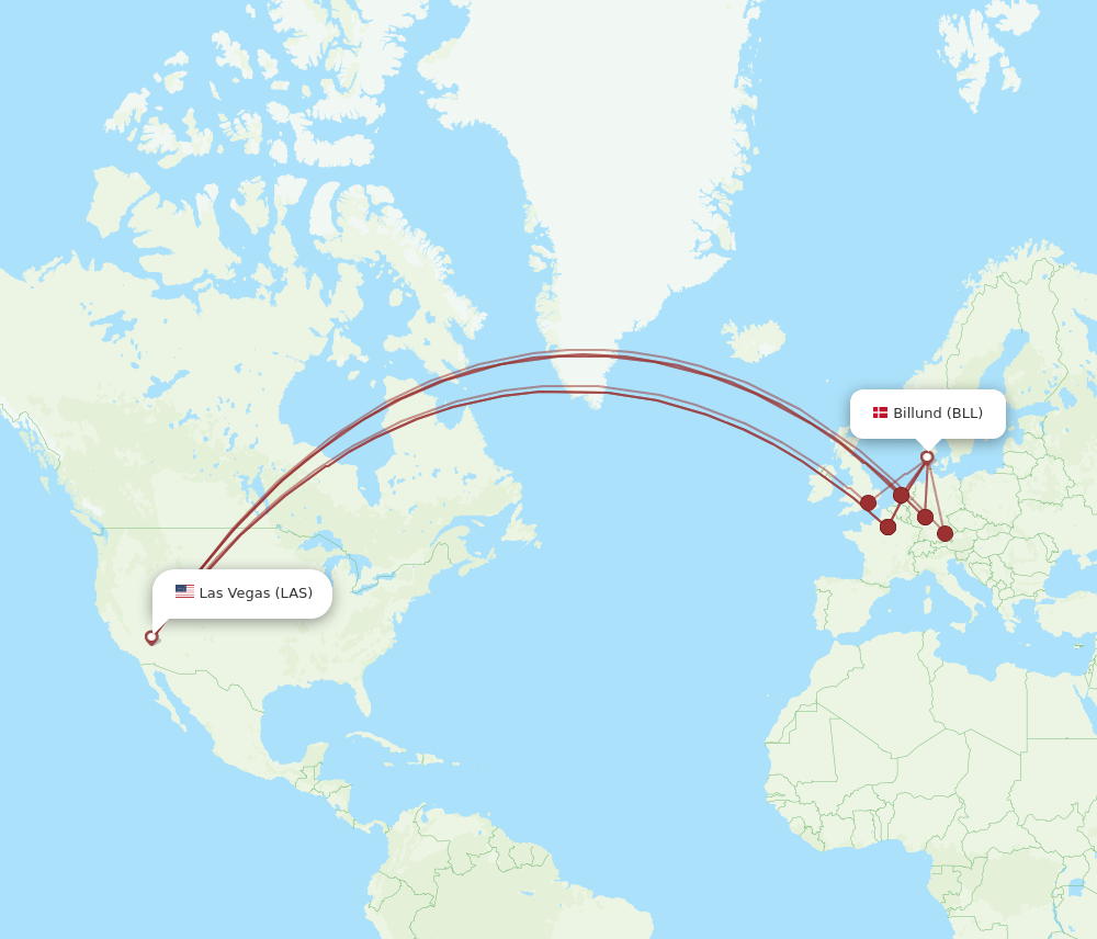 BLL to LAS flights and routes map