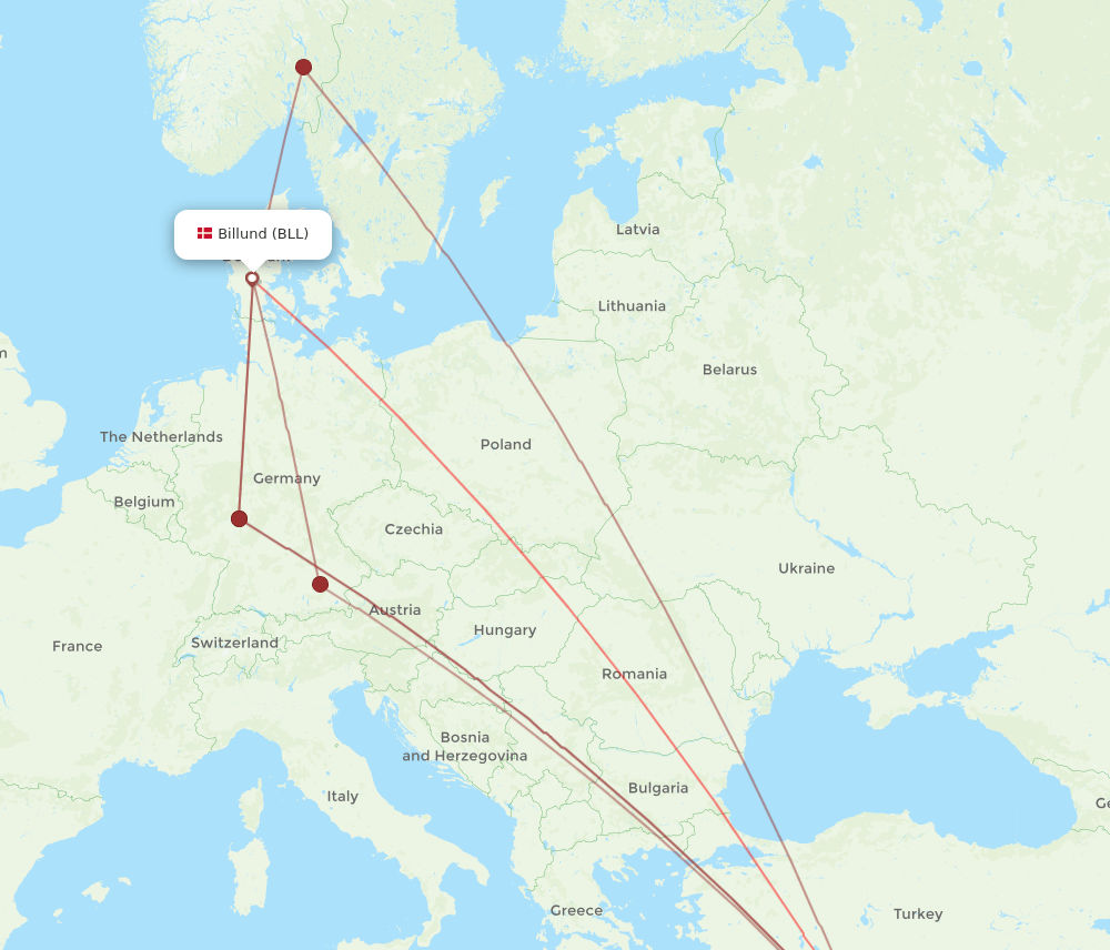 BLL-LCA flight routes