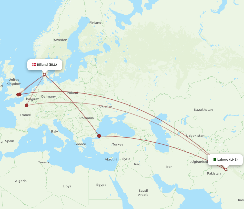 BLL-LHE flight routes