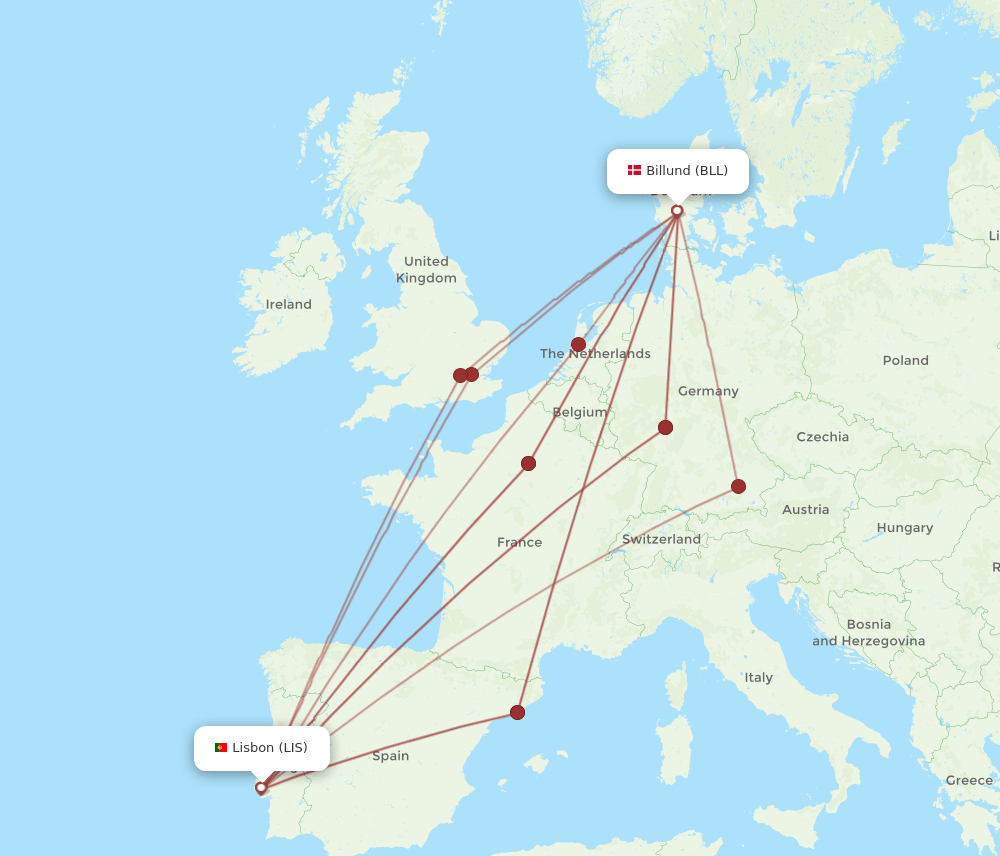 BLL-LIS flight routes