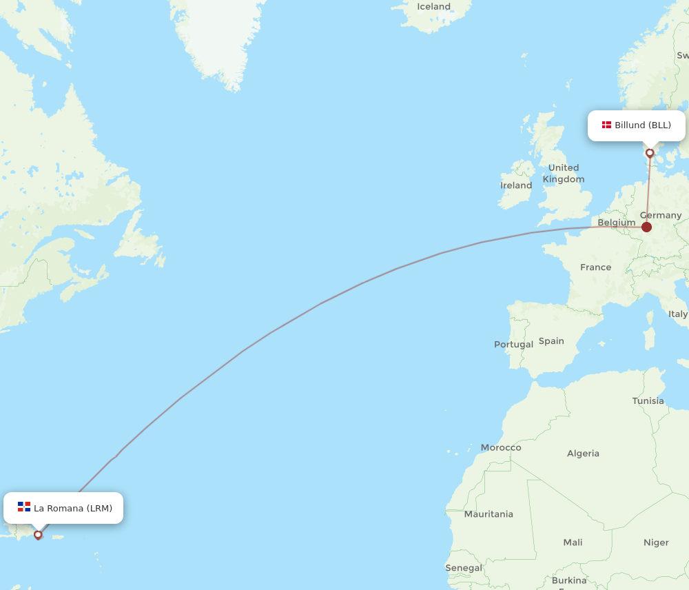 BLL to LRM flights and routes map