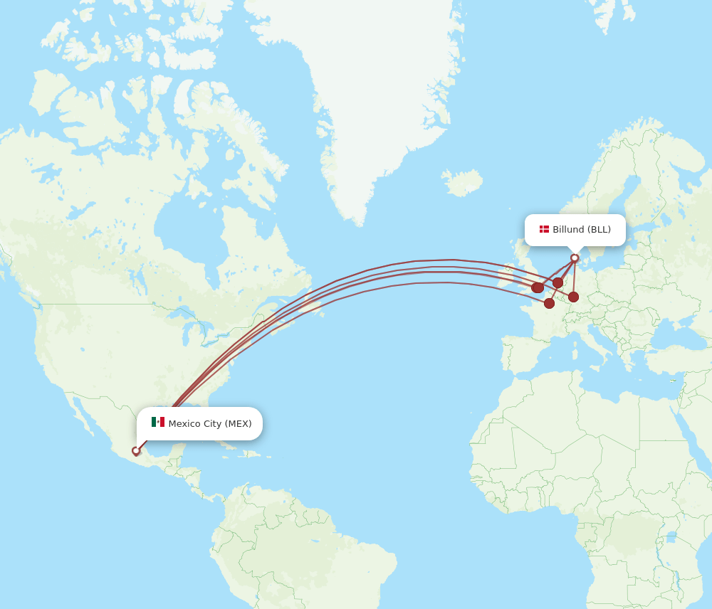 BLL-MEX flight routes