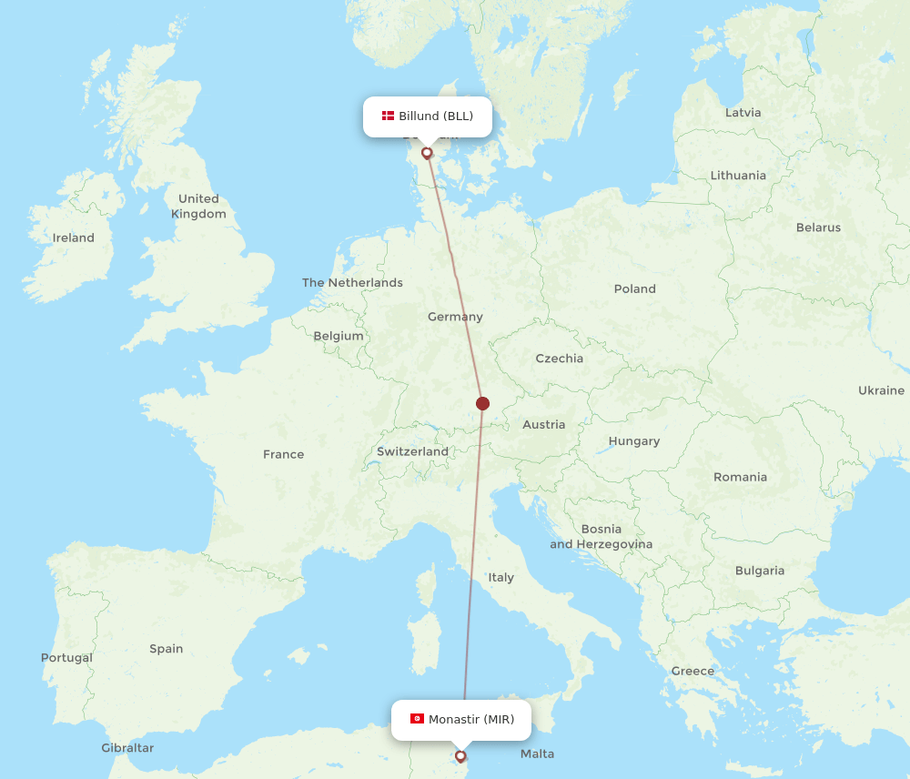 BLL-MIR flight routes