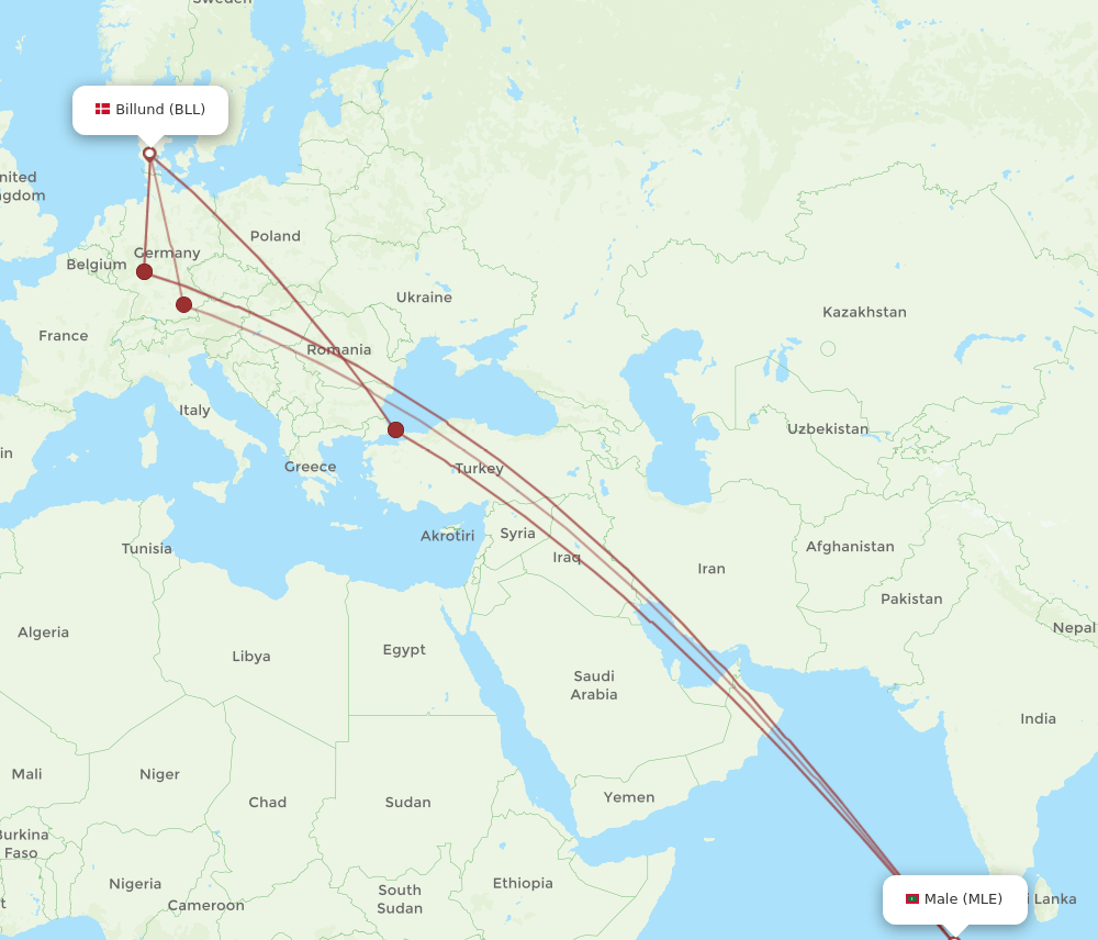 BLL-MLE flight routes