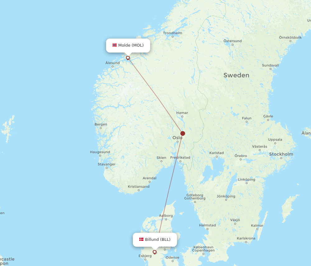 BLL to MOL flights and routes map