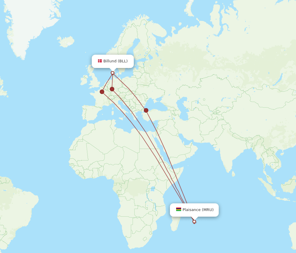 BLL-MRU flight routes