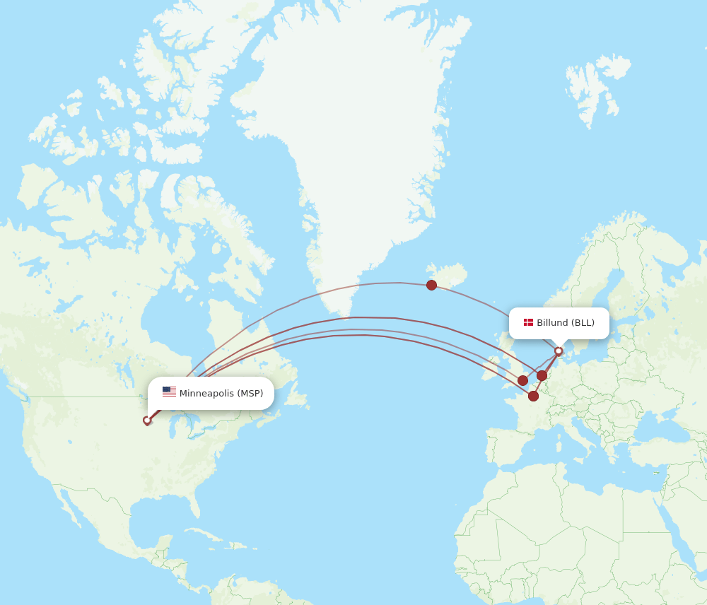BLL-MSP flight routes
