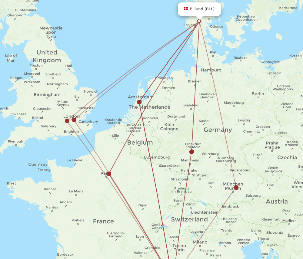 BLL-NCE flight routes
