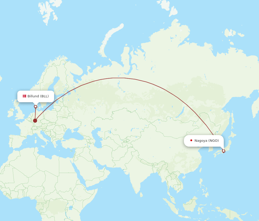 BLL to NGO flights and routes map