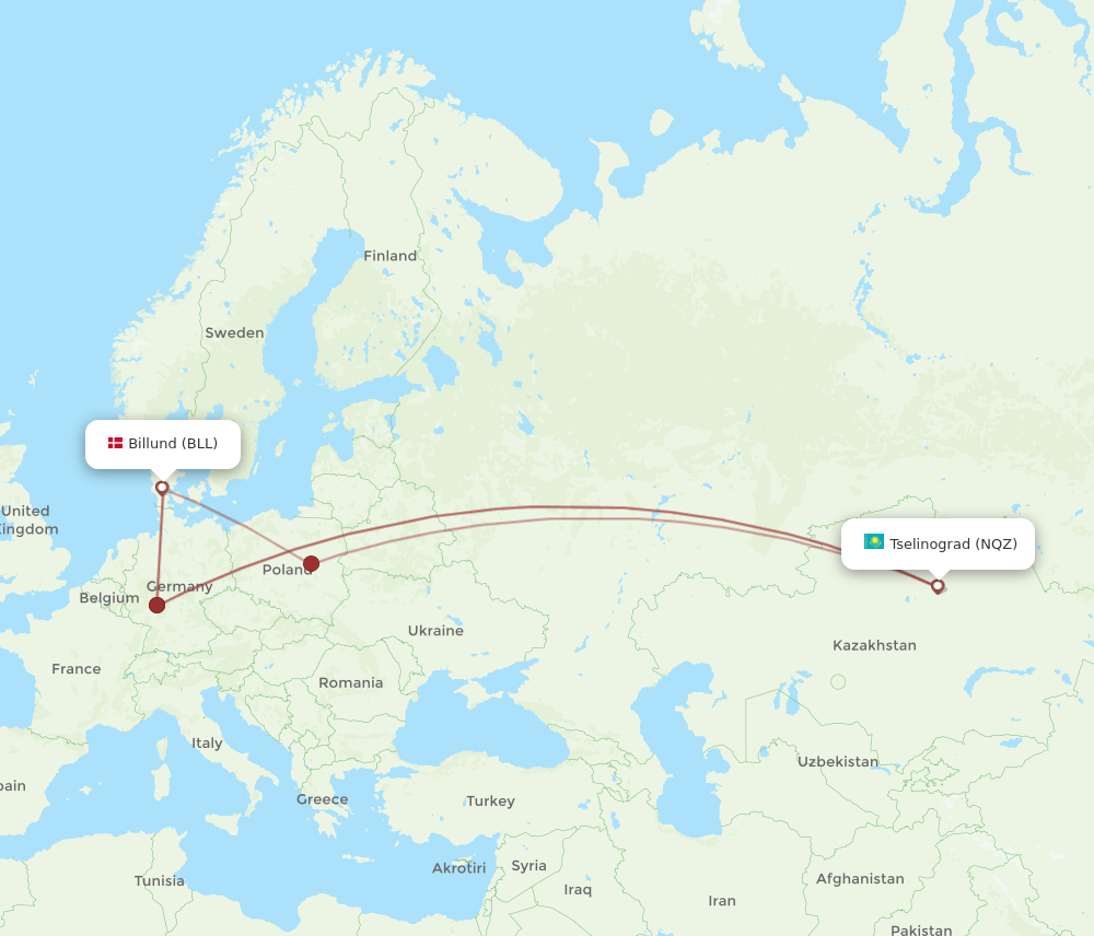 BLL-NQZ flight routes