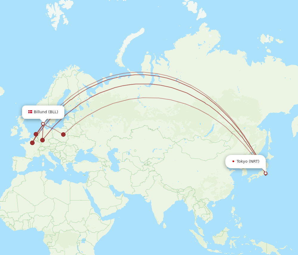 BLL-NRT flight routes