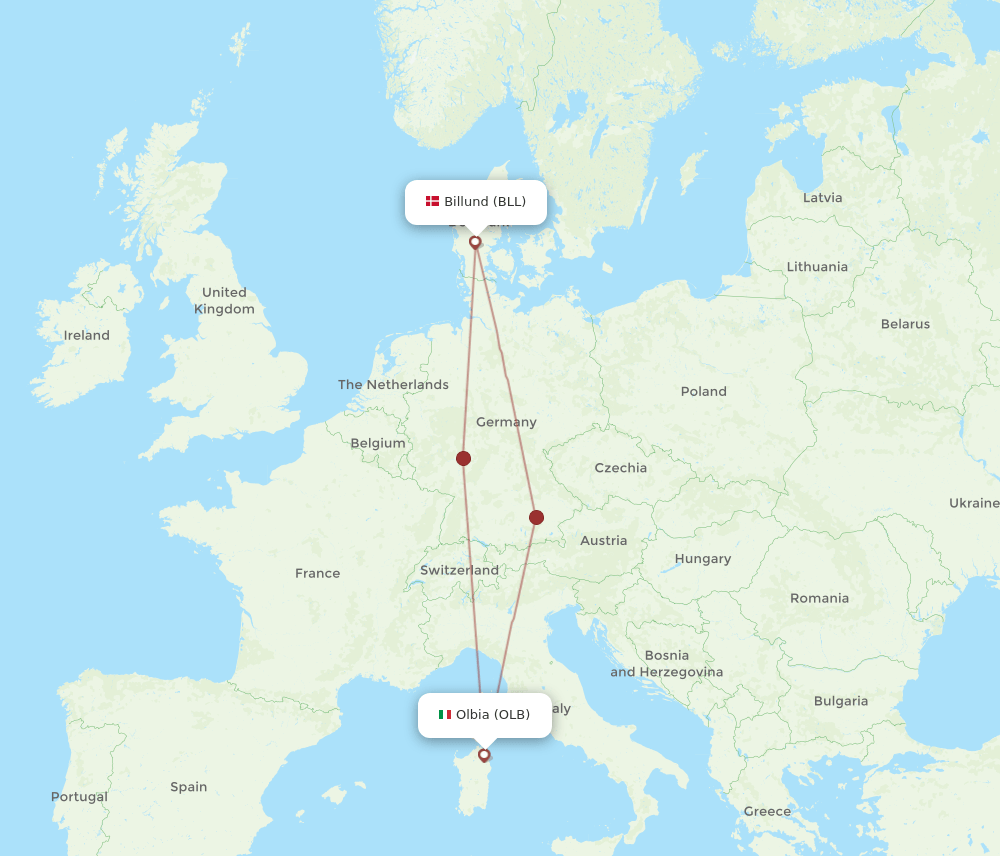 BLL to OLB flights and routes map