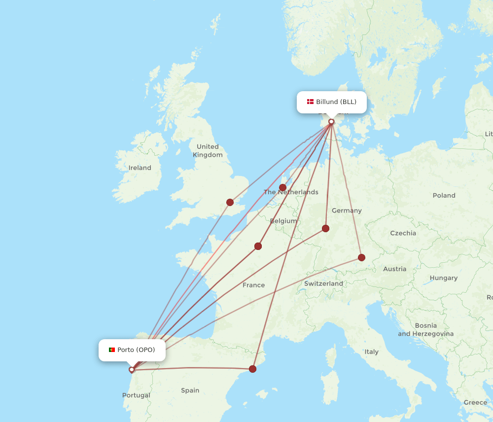 BLL-OPO flight routes