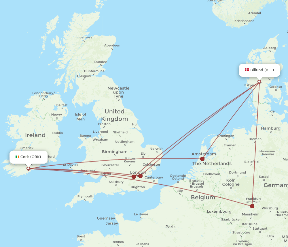 BLL-ORK flight routes