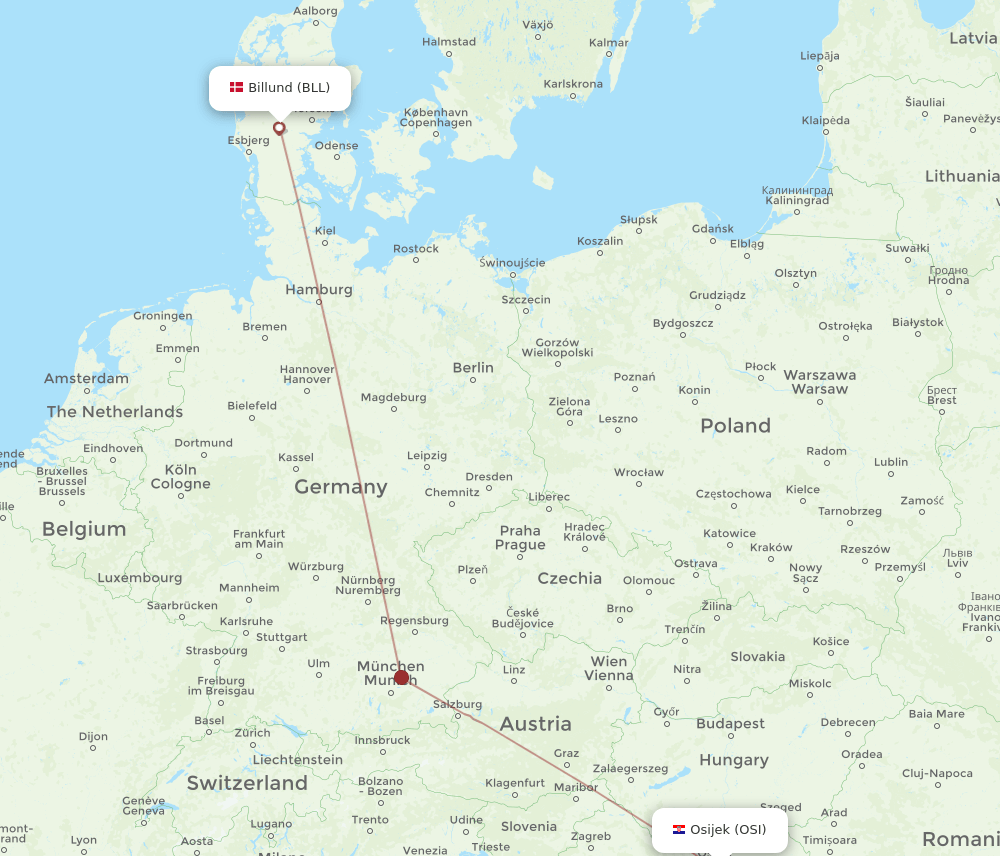 BLL to OSI flights and routes map