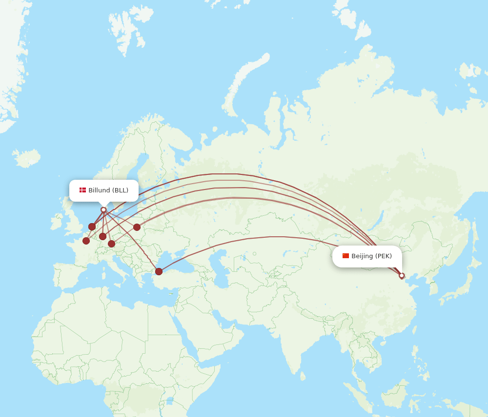 BLL-PEK flight routes