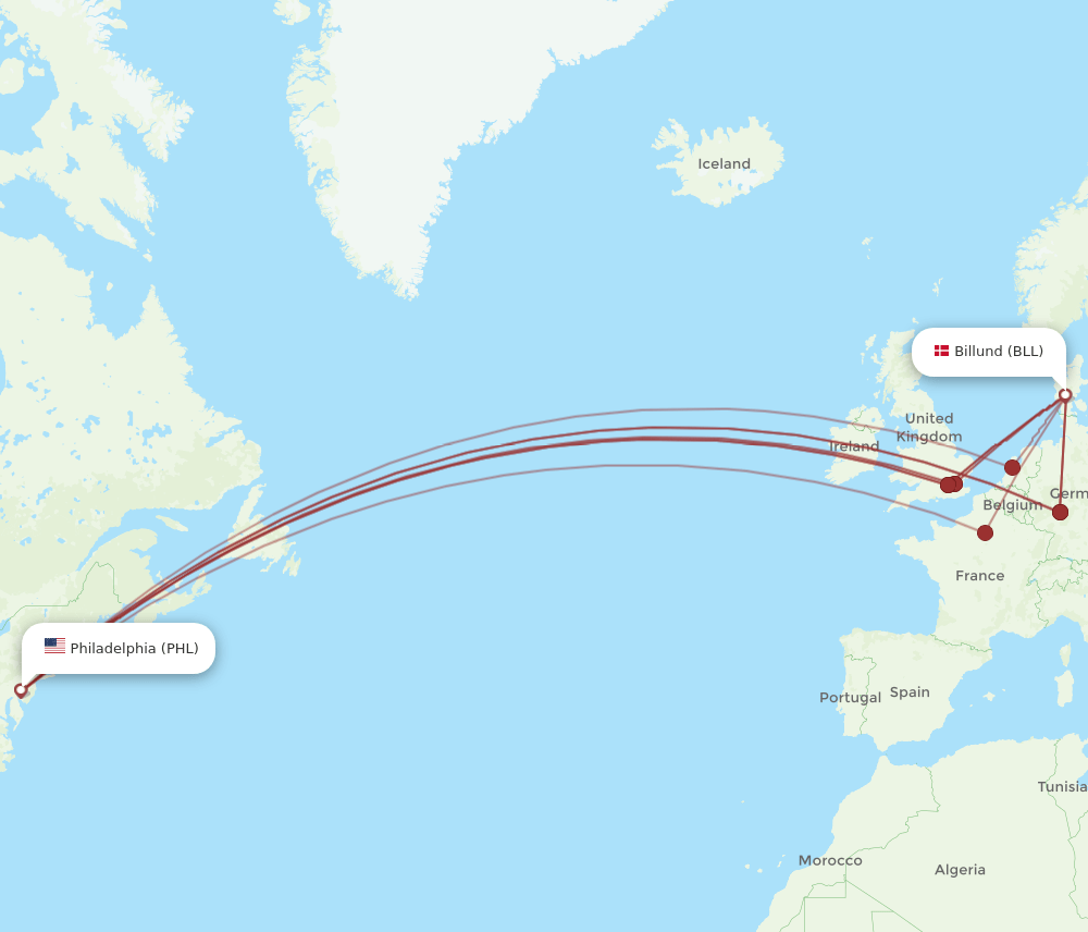 BLL-PHL flight routes