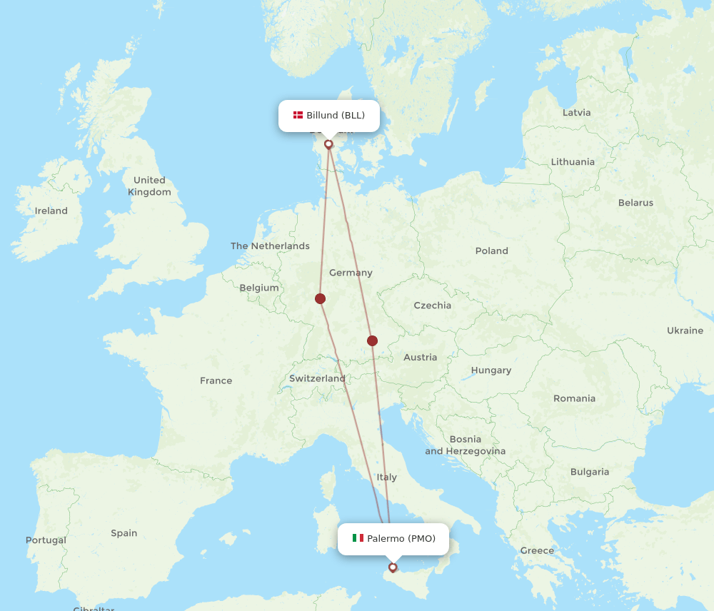 BLL-PMO flight routes