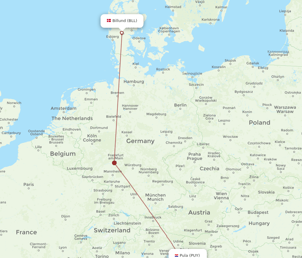 BLL to PUY flights and routes map