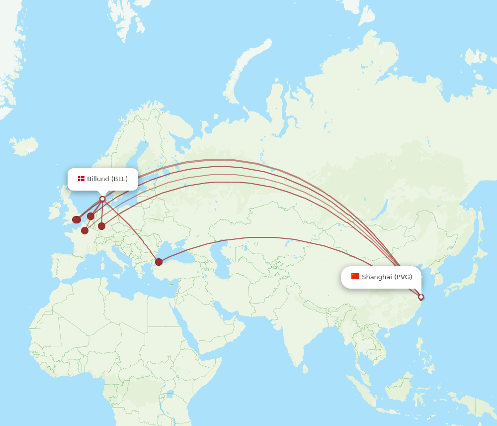BLL-PVG flight routes