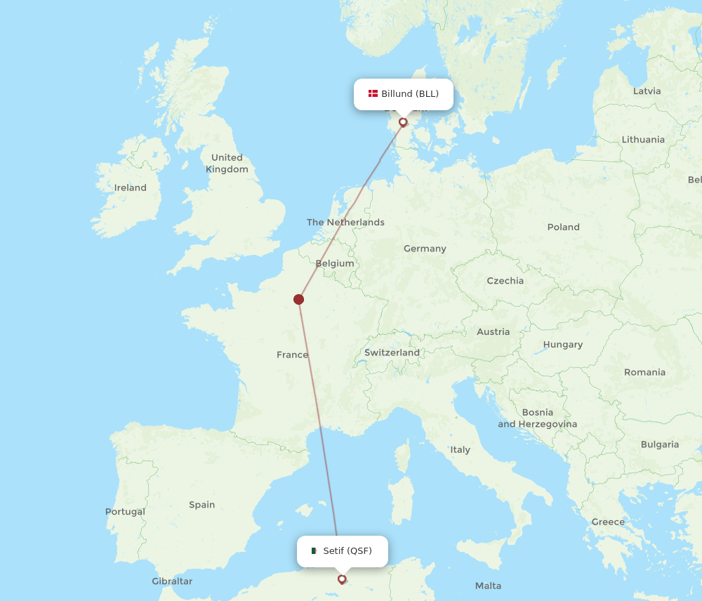 BLL-QSF flight routes