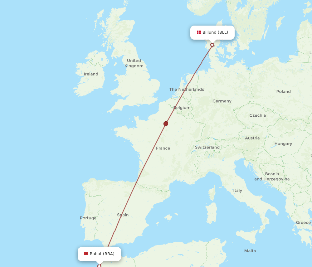 BLL-RBA flight routes