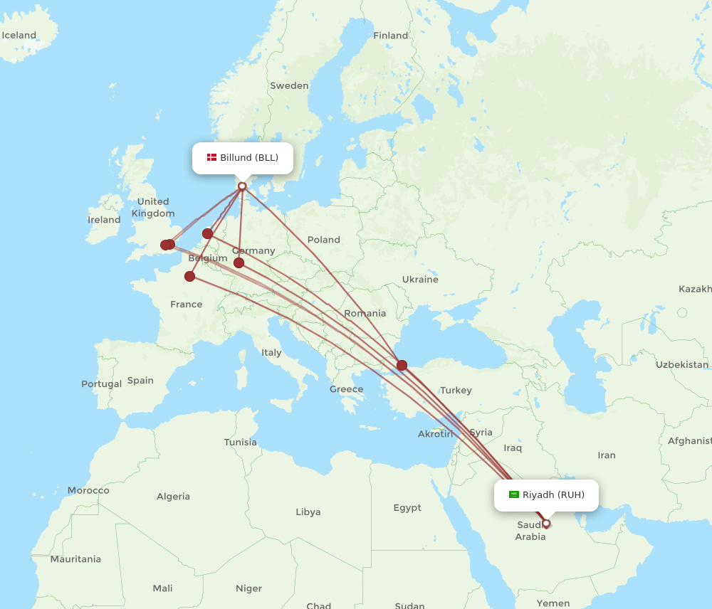 BLL-RUH flight routes